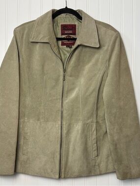 Reed Sportswear Vintage Sage Green Suede Leather Jacket Size L Minimal Classic